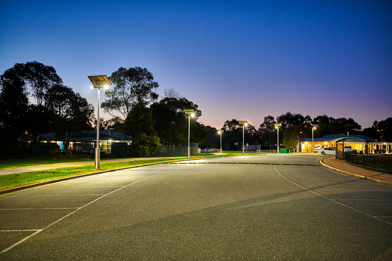Liberty Reserve car park lit to P11C with Vertex solar car park lights by Orca Solar Lighting